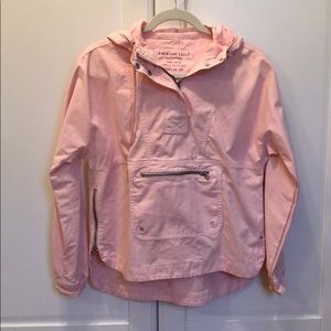 American Eagle millennial pink hooded quarter zip